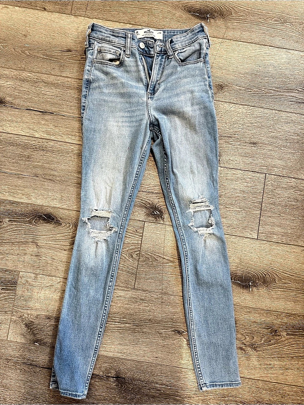 Hollister High-Rise Super Skinny Jeans Distressed Skinny Jeans in Blue
